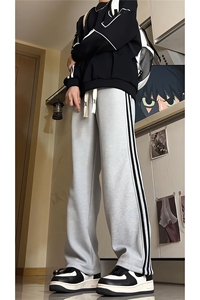 卫裤男款春秋新款侧边织带条纹运动裤休闲直筒阔腿KZ017P48图片