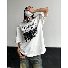 T0767-P252025春夏美式复古人影纯棉印花T街头宽松男女同款短袖，男装T恤，星座617A-2