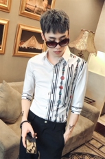 2021新款男社会风印花衬衫服修身休闲中袖夜店衬衣工作服D445，男装衬衫，星座419（原A233）