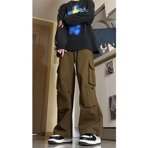 春季美式降落伞兵工装裤男高街复古褶皱休闲裤阔腿直筒KZ012P78图片