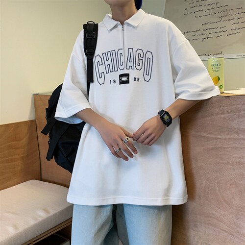 新款优品男士短袖刺绣半开拉链印花T恤宽松上衣POLO衫ZD3315-P52，男装T恤，星座717