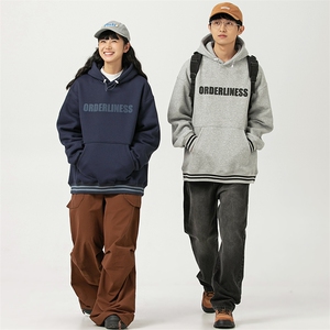 2026冬季新款男日系潮牌字母印花宽松加绒加厚连帽卫衣WY556-F95图片