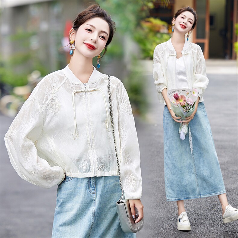 中式刺绣夹克短外套女2025春季新款春秋时尚气质减龄百搭优雅上衣,女装防晒衣,韩美纤衣