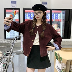 美式复古圆领麂皮夹克外套女2025春秋季新款韩版宽松显瘦短款上衣，女装皮衣，2C299