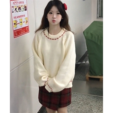 甜美杏色圆领套头毛衣女学生冬季学院风软糯百搭针织衫M6188，男装针织衫/毛衣，星座1116A（原606A-3）