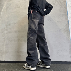 k1085-p55-控78  S-3XL现货折皱宽松cleanfit牛仔裤图片