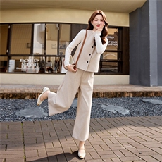 韩系高级感马甲+打底衫+休闲阔腿裤套装女2026春装新款三件套套裤，女装套装/套裙，流量+