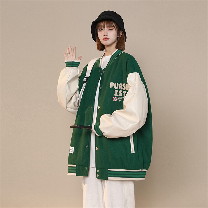 中性风秋季夹克宽松落肩拼色棒球服上衣外套DSA157B-JK714-P78图片