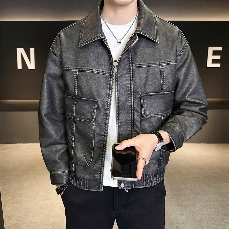 2026新款春季美式皮衣外套男复古水洗做旧皮夹克A313-8850-P145,男装夹克,电商A313