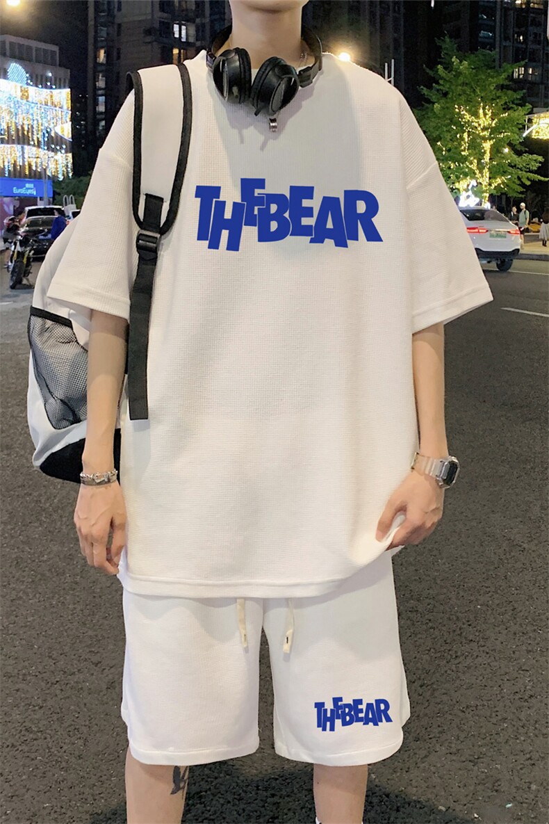 ！2023夏季男士华夫格短袖T恤套装学生一套衣服HTZ11P50,男装T恤,电商B220