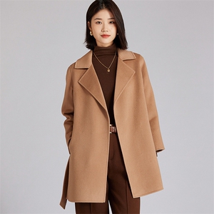 时尚百搭气质简约长款羊毛大衣女冬季新款修身显瘦黑色外套图片