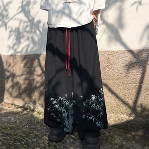 现货 2025新中式竹叶印花八分棉麻垂坠感裤子休闲裤K211-P60控89图片