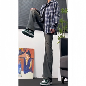 cleanfit巴家竹节牛仔裤高级感痞帅修身微喇叭裤图片