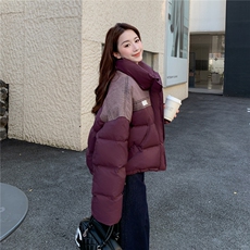 紫色设计感羽绒服女2025冬季新款韩系撞色洋气加厚保暖短款面包服，女装羽绒服，2C295