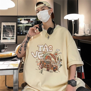 港风23新款夏季时尚百搭圆领卡通印花复古短袖T恤T61107P25控38图片