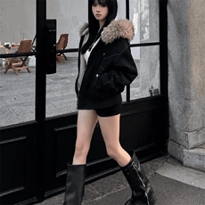 现货重磅boxy短款棉衣座山雕大毛毛领男女棉服水洗工装厚外套，男装棉衣，电商A486