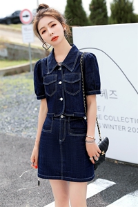 欧货洋气牛仔套装裙女2025年夏季新款时髦气质包臀半身短裙两件套图片