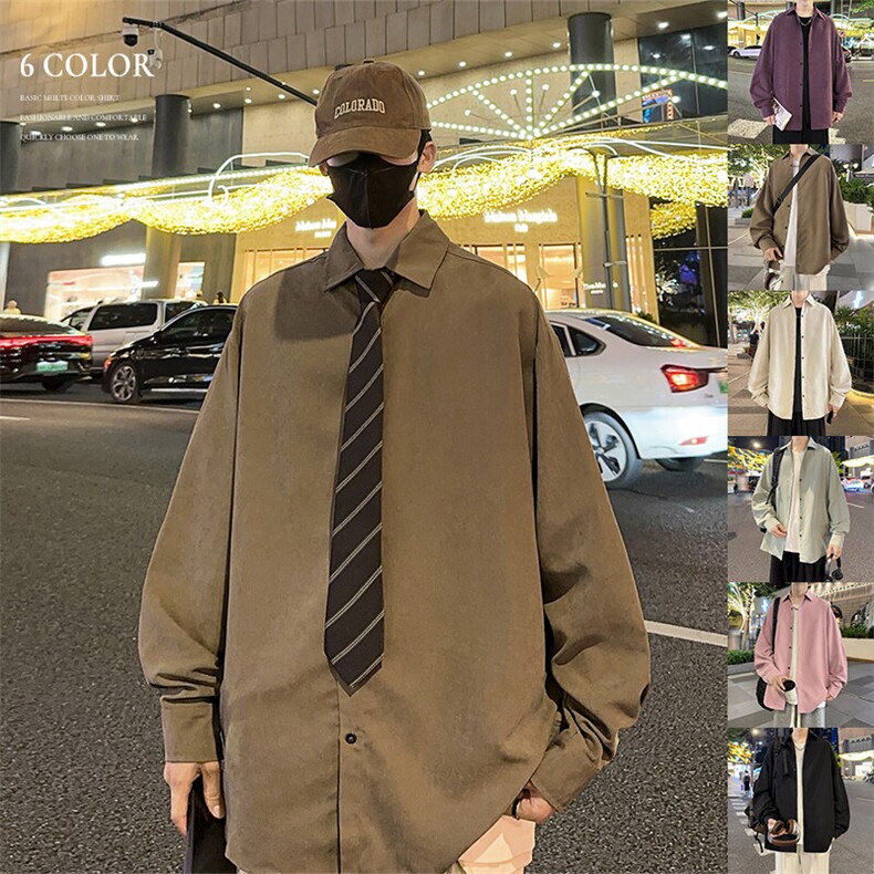 春季2026新款Q2480-TP2539港风桃皮绒衬衫宽松衬衣薄外套男,男装衬衫,电商A102
