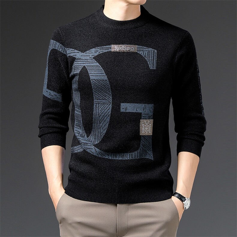 BJ12630钱塘2020-2秋冬季新款时尚休闲简约圆领中年男士毛衣P75,男装针织衫/毛衣,钱塘207-2
