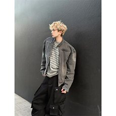 废土风水洗做旧烟灰解构牛仔外套男宽松痞帅夹克网图JN1233-P78，男装工装外套，星座302B