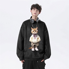 抖音得物高品质日系猫咪麂皮绒宽松圆领卫衣wyjp4048-特p35控69，男装卫衣，星座605(原A050)