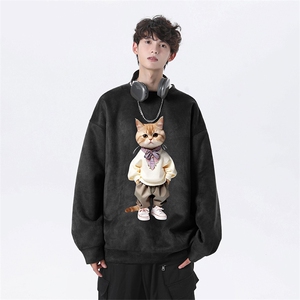 抖音得物高品质日系猫咪麂皮绒宽松圆领卫衣wyjp4048-特p35控69图片