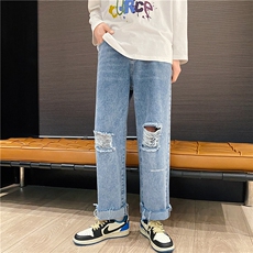 k783-p48-限价68中性高阶港风中性ins宽松大码肥仔破洞牛仔裤，男装牛仔裤，星座116