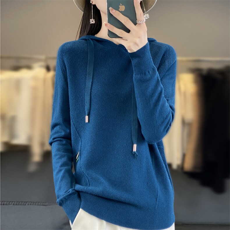 秋冬季新款纯色毛衣女长袖宽松显瘦百搭帽衫上衣图片