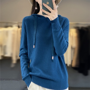 秋冬季新款纯色毛衣女长袖宽松显瘦百搭帽衫上衣图片