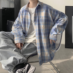 港风复古格子衬衫男长袖宽松休闲高级感男生衬衣外套CA56-P35图片