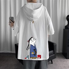 LD54014-P45连帽短袖t恤男大码胖子带帽五分袖中袖,男装T恤,电商A040