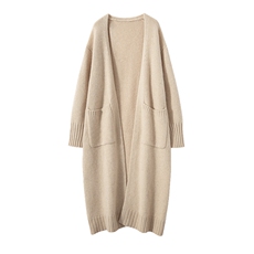 开衫女中长款V领秋冬慵懒软糯休闲宽松保暖羊绒针织衫，女装羊绒衫，五色羊羊绒