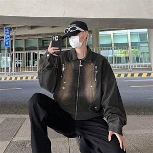 拉链设计感外套男款美式复古vibe牛仔夹克春秋季宽松潮牌工装上衣图片