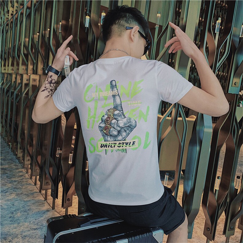 夏季新款潮牌T恤男短袖修身印花体恤社会小伙潮C301B-DT23-,男装T恤,电商C301B