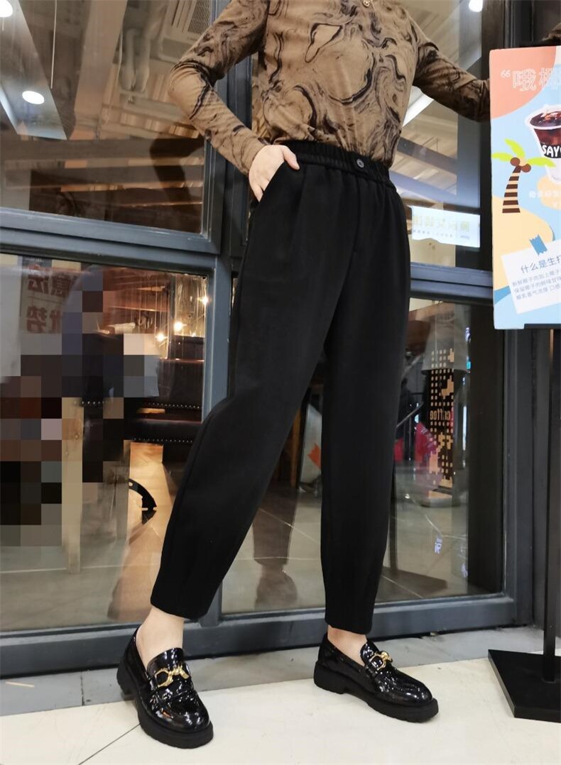呢料休闲裤百搭M一XXL，女装休闲裤，简 影