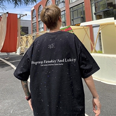 量大优供抖音视频支持得物配合二开美式满天星亮片短袖T恤MTX311，男装T恤，电商A486