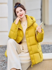 2025冬装新款简约时尚中长款连帽休闲羽绒服，女装羽绒服，美沁
