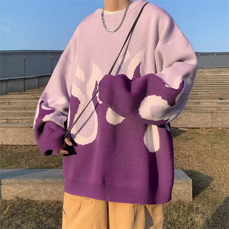 2022美式街头设计感圆领毛衣男复古慵懒风百搭情侣休闲针织衫,男装针织衫/毛衣,星座716-4