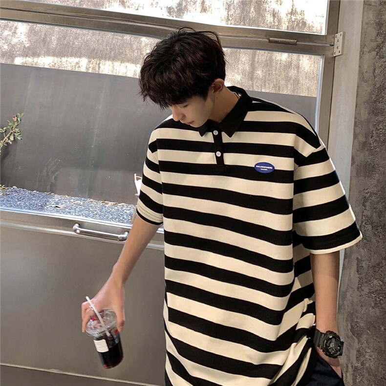 1美式港风条纹短袖polo衫大码M-5XL翻领短袖T恤男DP8761P40控59，男装Polo衫，星座226-2