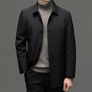 羽绒服冬季新款中年男士商务休闲爸爸装上衣立领加厚保暖外套男装图片