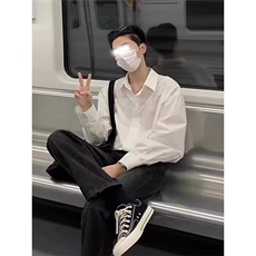 抖音得物二开高品质秋冬中性风冰丝休闲长袖衬衣垂感宽松上衣W88，男装衬衫，电商A486