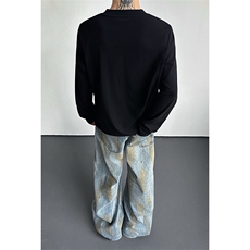 日系复古交叉领黑色长袖t恤男女松弛感打底衫内搭上衣T25055P50，男装T恤，星座512-1（原513-3）