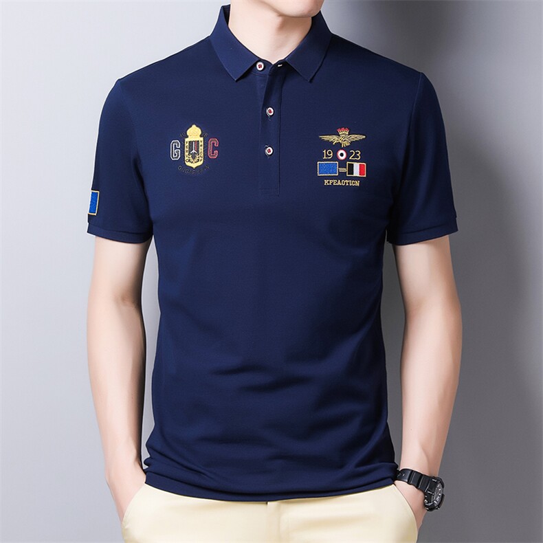 男士免烫短袖t恤薄款夏季中年休闲刺绣半袖POLO衫HM1811-P55,男装Polo衫,星座1105-3