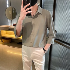2024夏季衬衫男薄款修身冰丝短袖青年纯色春秋七分袖衬衣男Y50，男装衬衫，星座1116A-2（原606A-1）