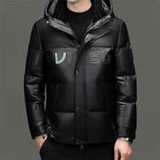 BG2438冬季海宁男士真皮绵羊皮面包服加厚羽绒风衣连帽休闲皮衣，男装风衣，电商B360