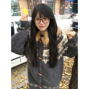 重磅北极绒座山雕大毛毛领毛衣外套冬美式复古休闲慵懒风针织开衫图片