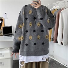 秋冬新品韩版男女宽松笑脸毛衣针织衫ins情侣上衣T816-P68，男装针织衫/毛衣，星座1501