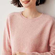 HE|2股7针加厚马鞍肩baby山羊绒衫女圆领宽松针织打底衫百搭毛衣，女装羊绒衫，蒂暖羊绒