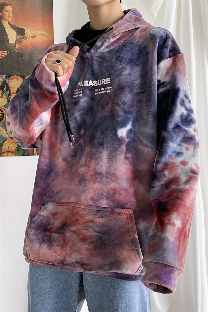 703-W198-P65秋冬加绒双面绒扎染卫衣,男装卫衣,星座703