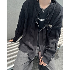 破坏毛边双头拉链开衫外套毛衣针织衫男女秋冬宽松外套MY563-P55，男装针织衫/毛衣，星座1001-1